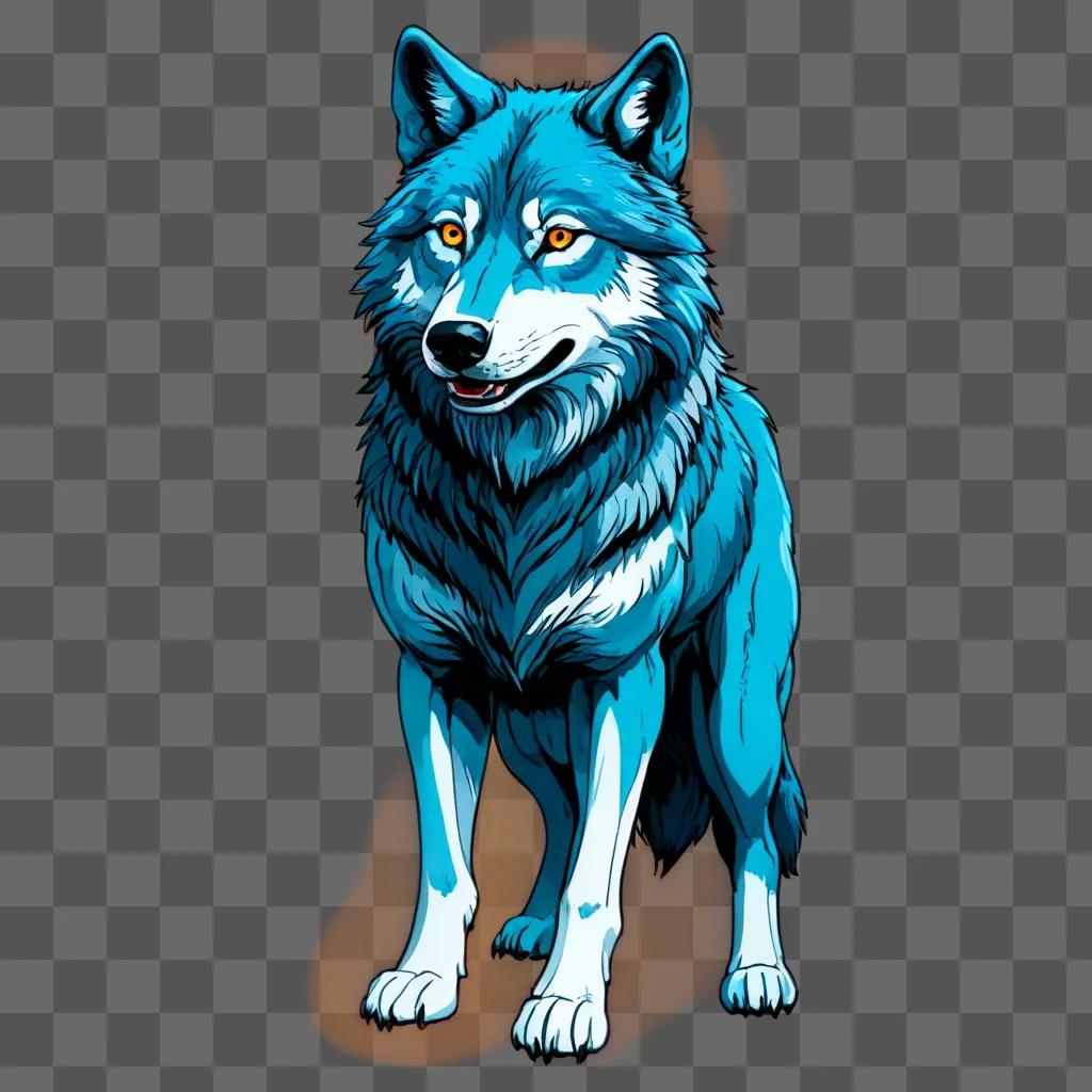 wolf drawing with colour A blue wolf standing in a blue background