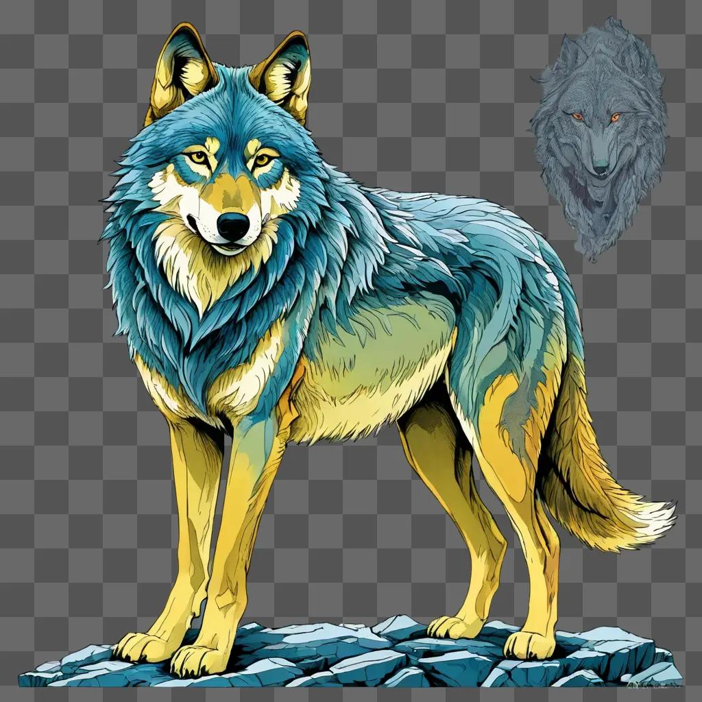 wolf drawing with colour A wolf is standing on a rock with a gray wolf in the background