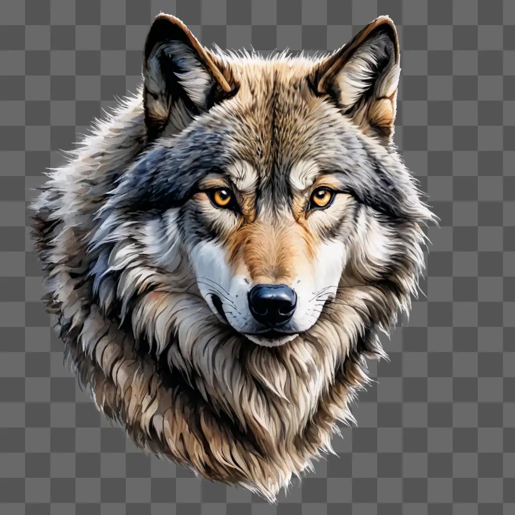 wolf drawing with colour A wolfs head with a gray background