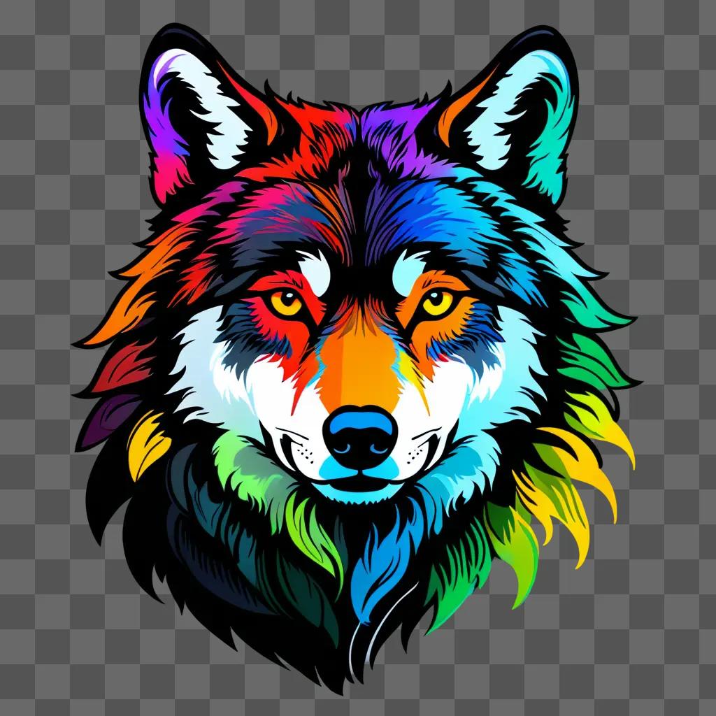 wolf drawing with colour is shown on a vibrant background