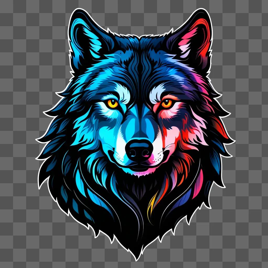 wolf drawing with vibrant colour and glow