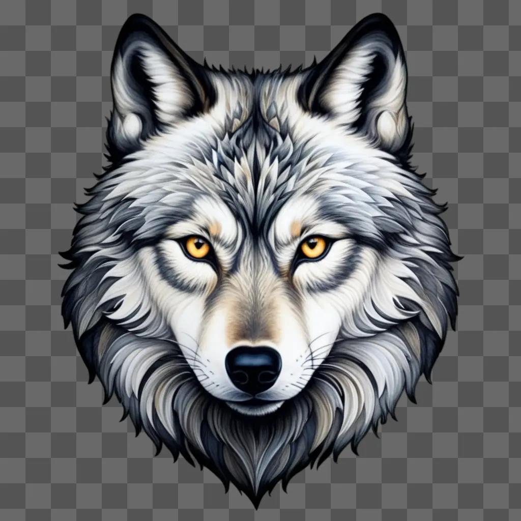 wolf drawing with yellow eyes and a gray fur coat