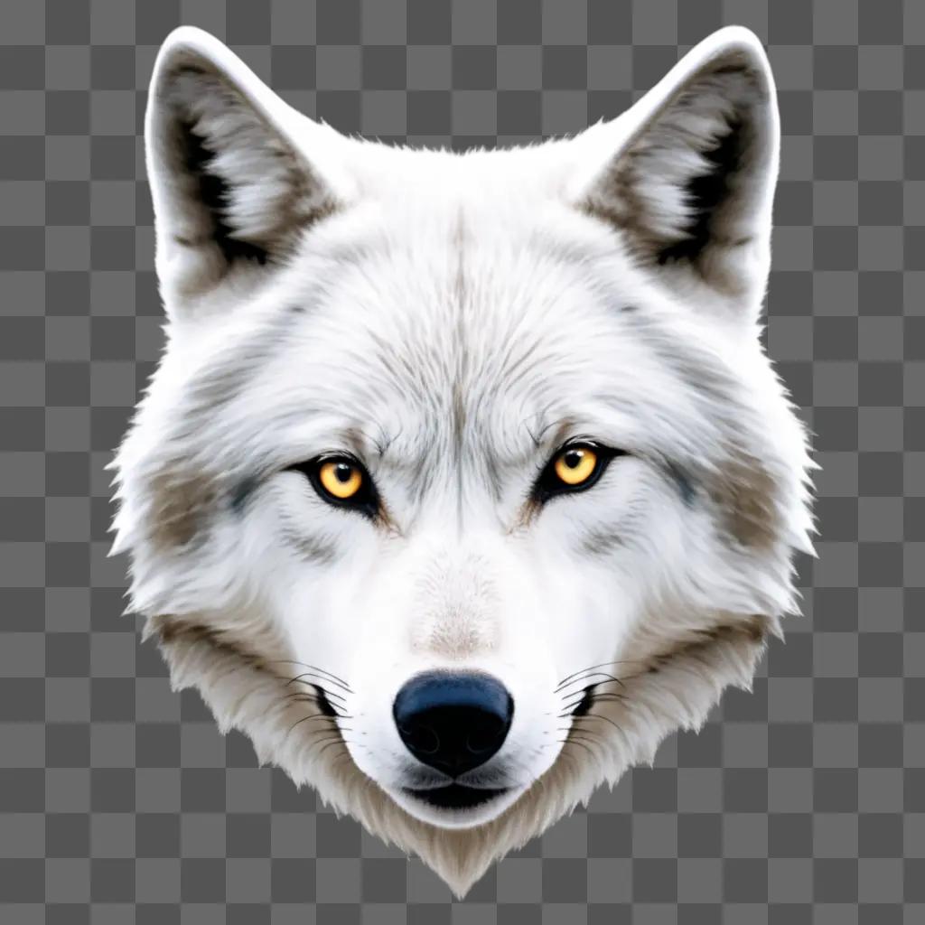 wolf face with yellow eyes and a black nose