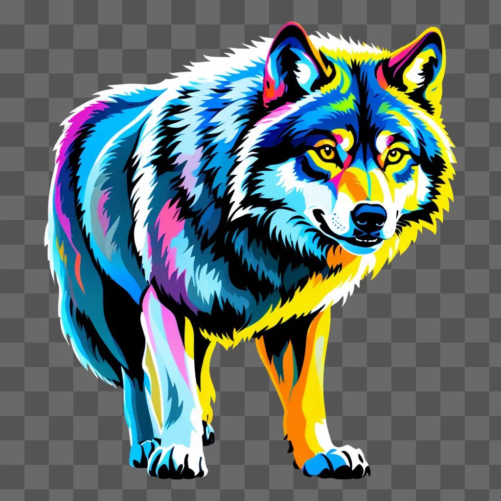 wolf is colored and drawn in the image