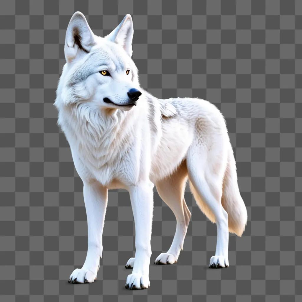 wolf with pointed ears stands on a grey background