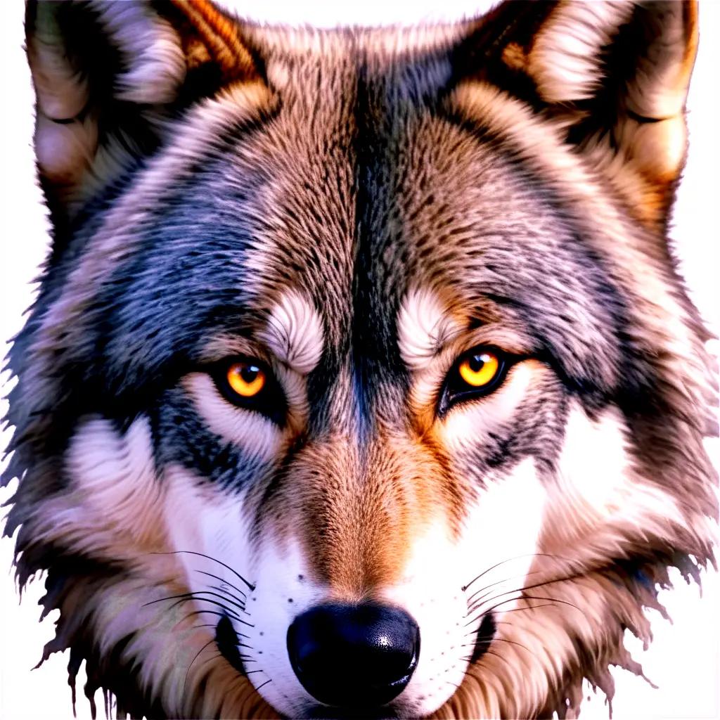 wolfs face is rendered in vivid detail