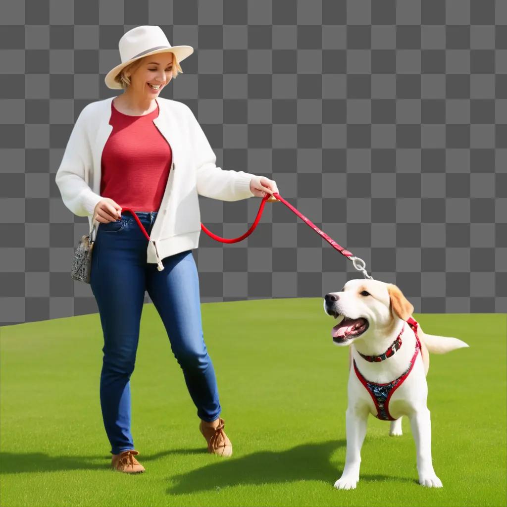 woman and dog on a leash in a park