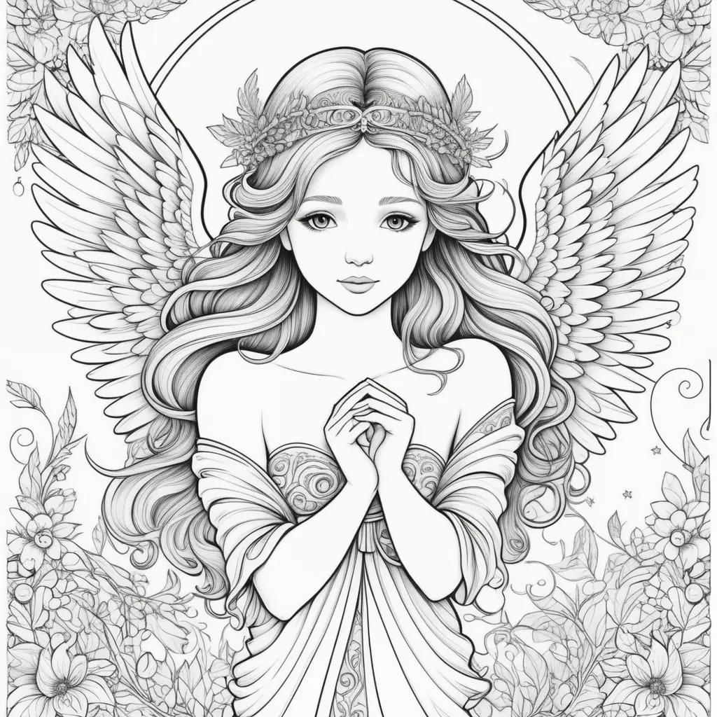 woman coloring an angel coloring page