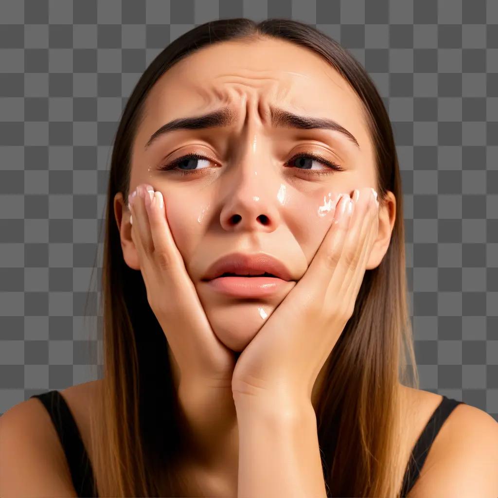 woman crying fake tears with a sad expression