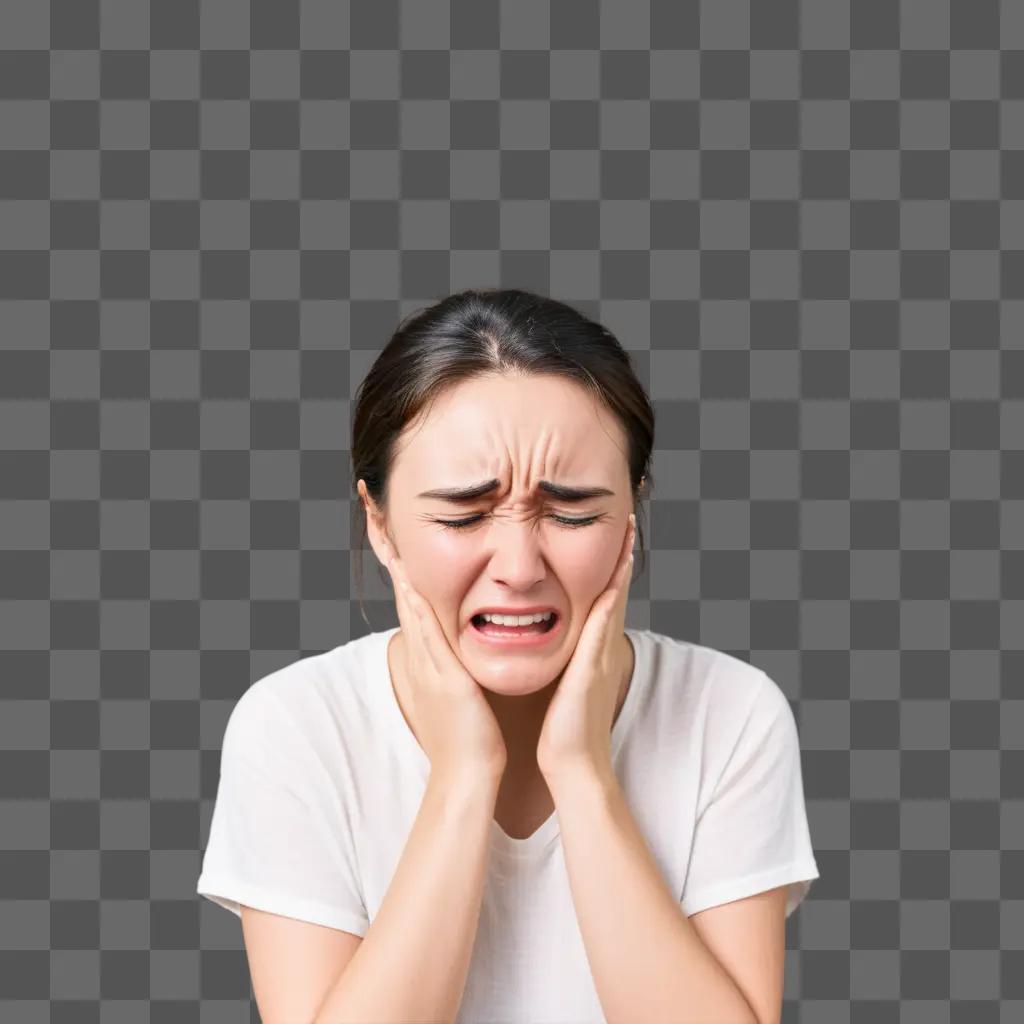 woman crying in a white shirt