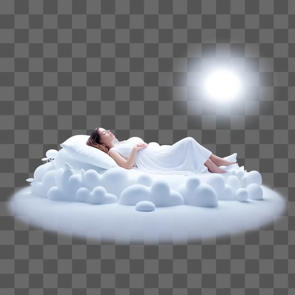 woman dreams on a cloud bed