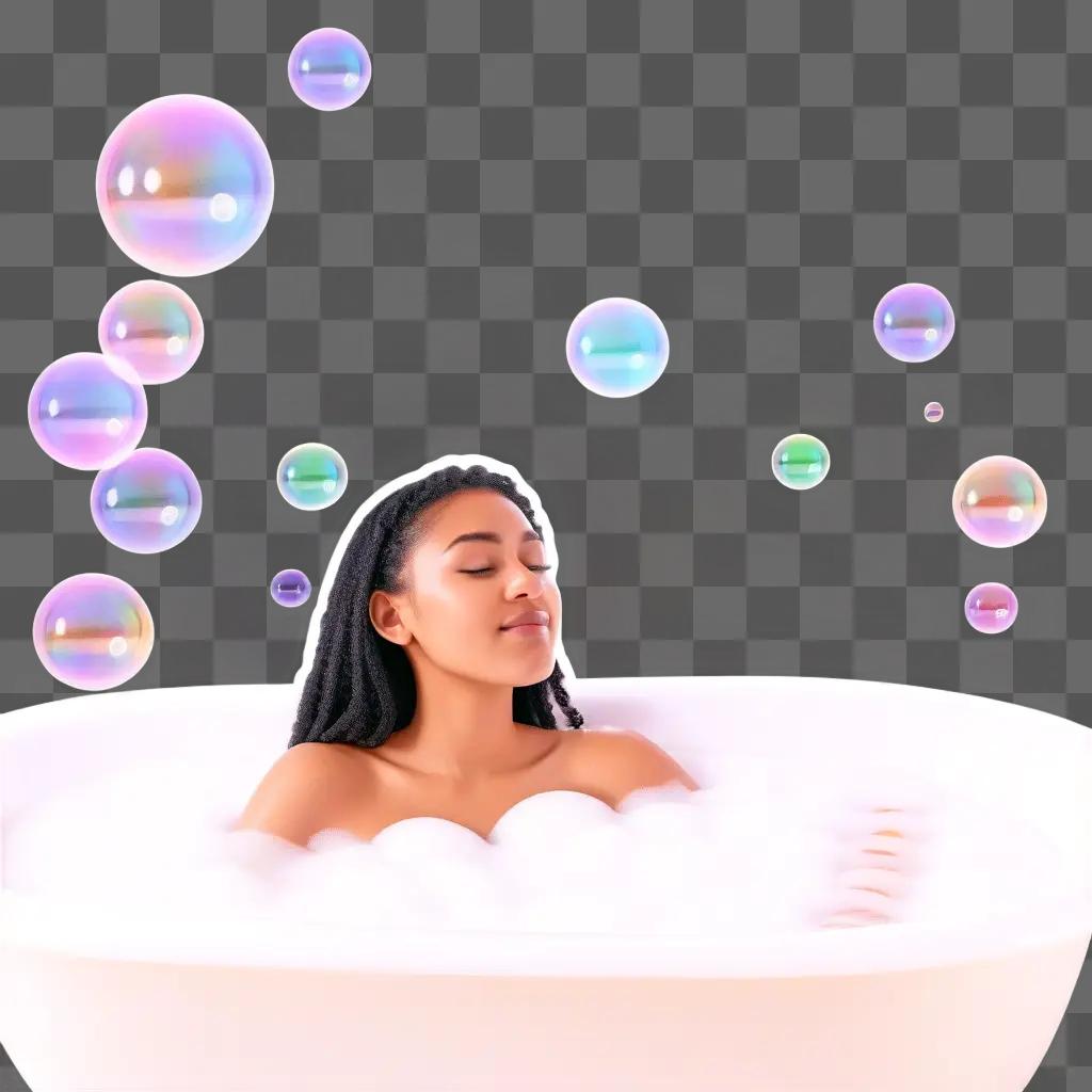 woman enjoying bubble bath with colorful bubbles