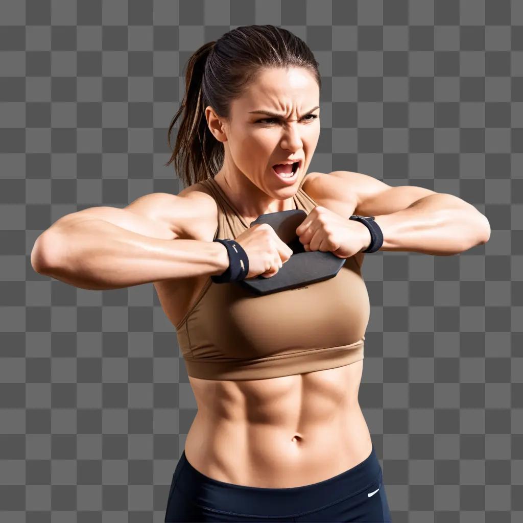 写真で筋肉を曲げる女性