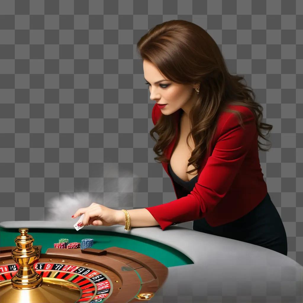 woman gambles at a roulette table