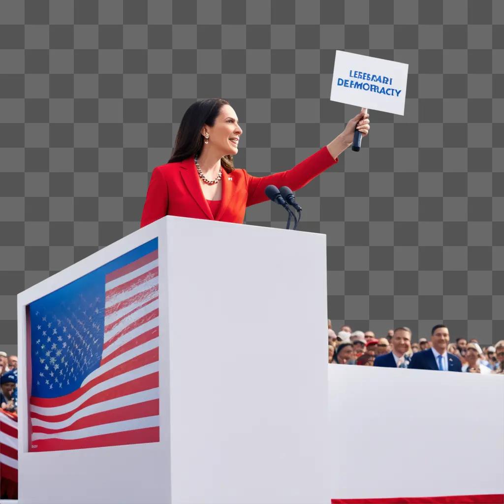 woman giving a speech on a podium