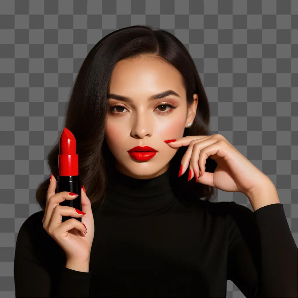 woman holding a red lipstick with her fingers