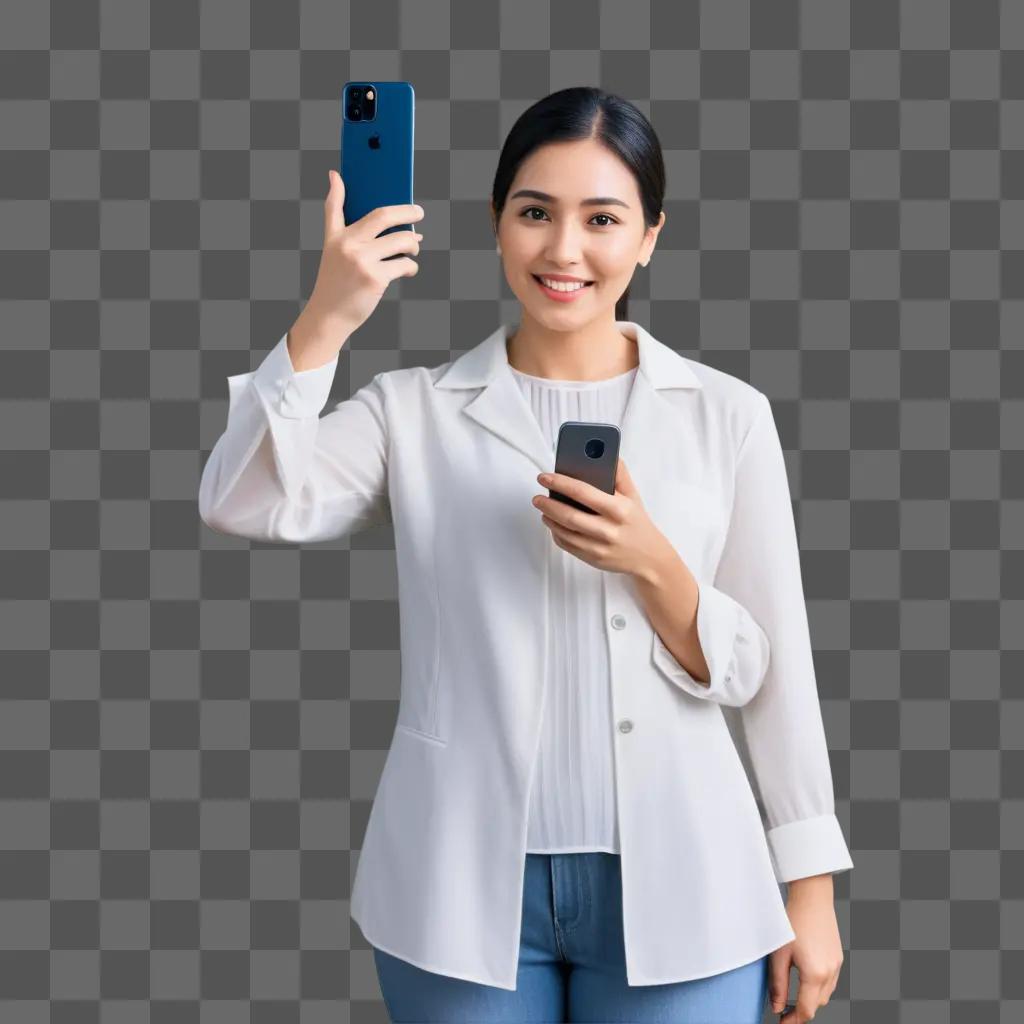 woman holds a phone in her hand