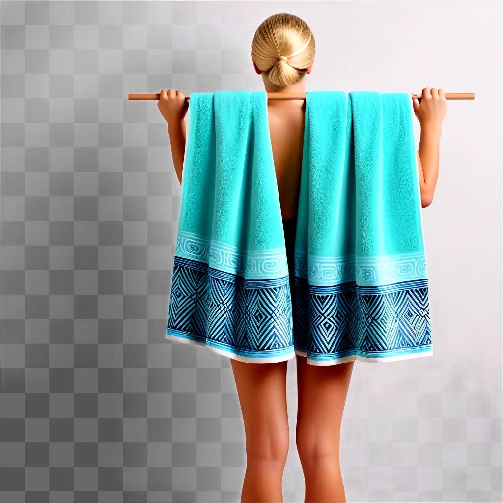 woman holds a towel in a transparent color