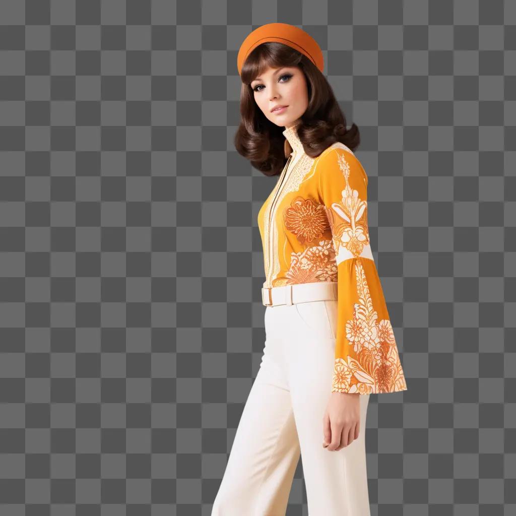 woman in a 70s style outfit posing for a picture