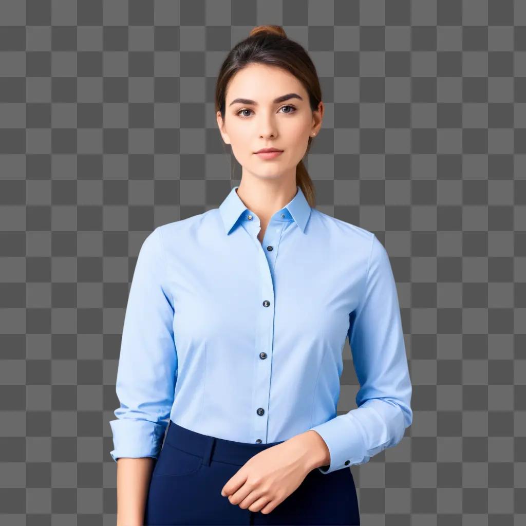 woman in a blue shirt posing for a picture