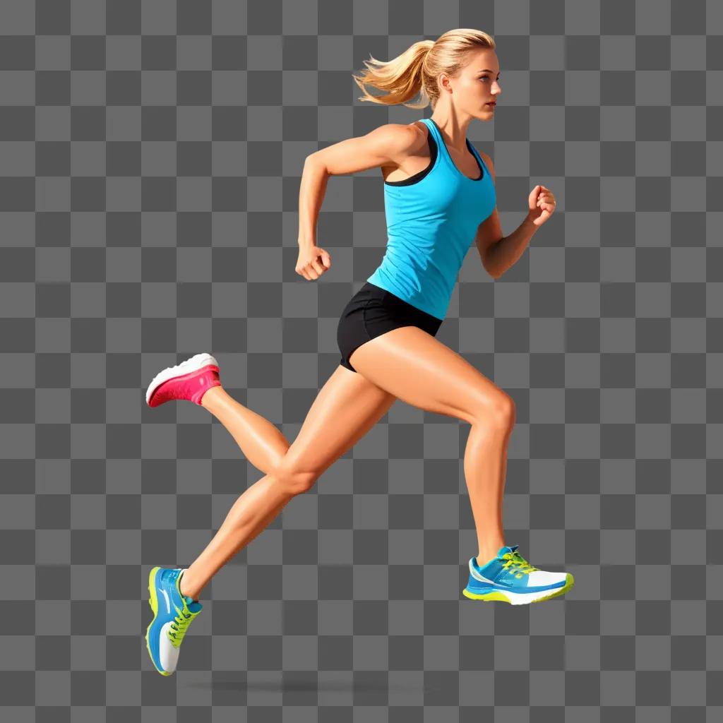 woman in a blue tank top is running