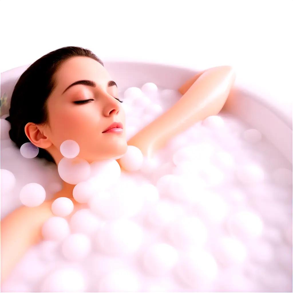 woman in a bubble bath enjoying a relaxing soak