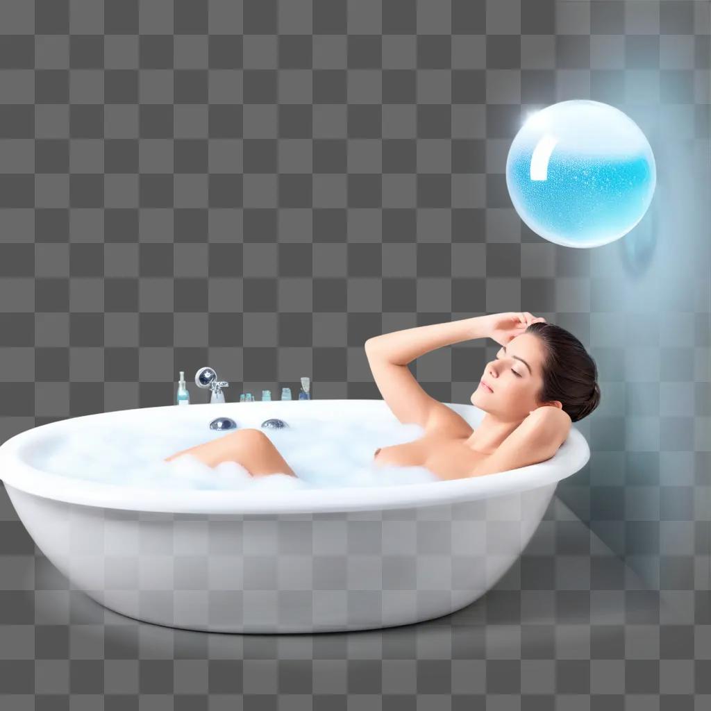 woman in a bubble bath with a blue bubble bath