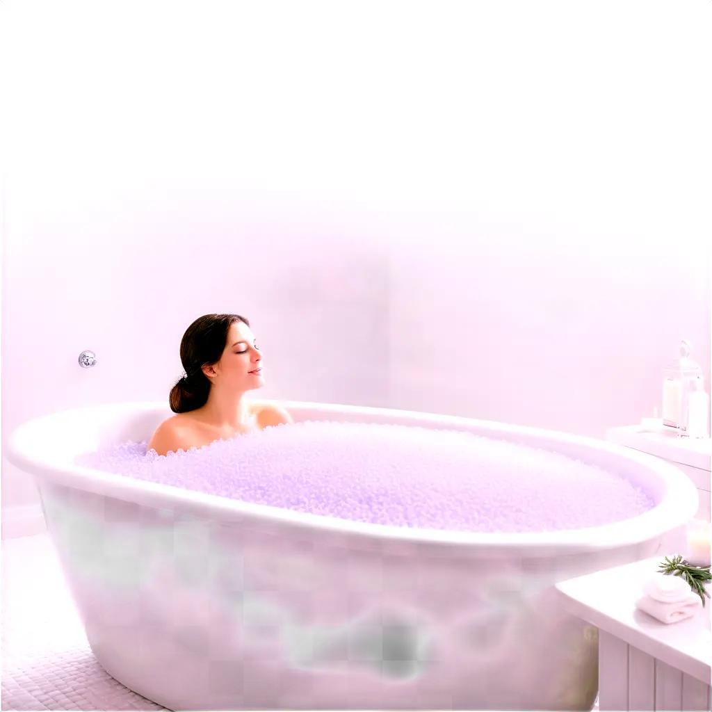 woman in a bubble bath with lavender