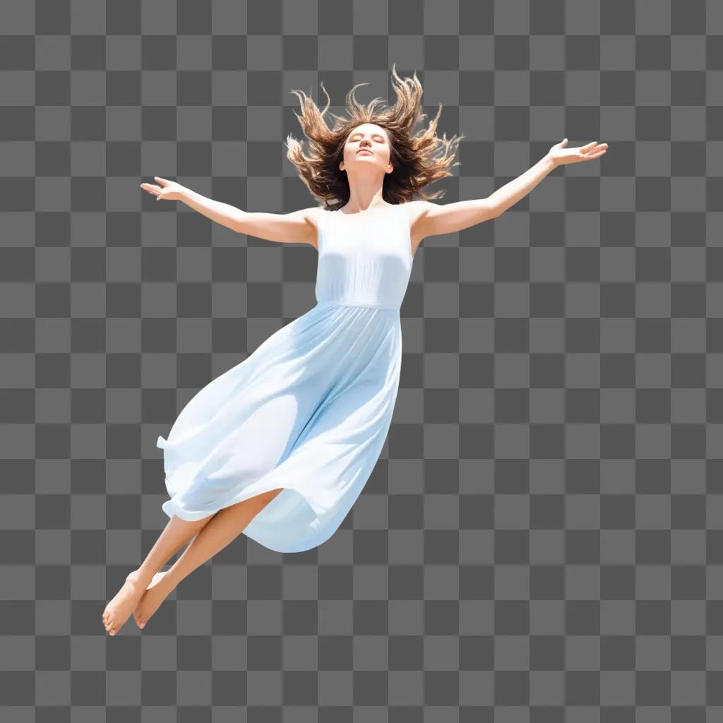 woman in a dress is floating in the air