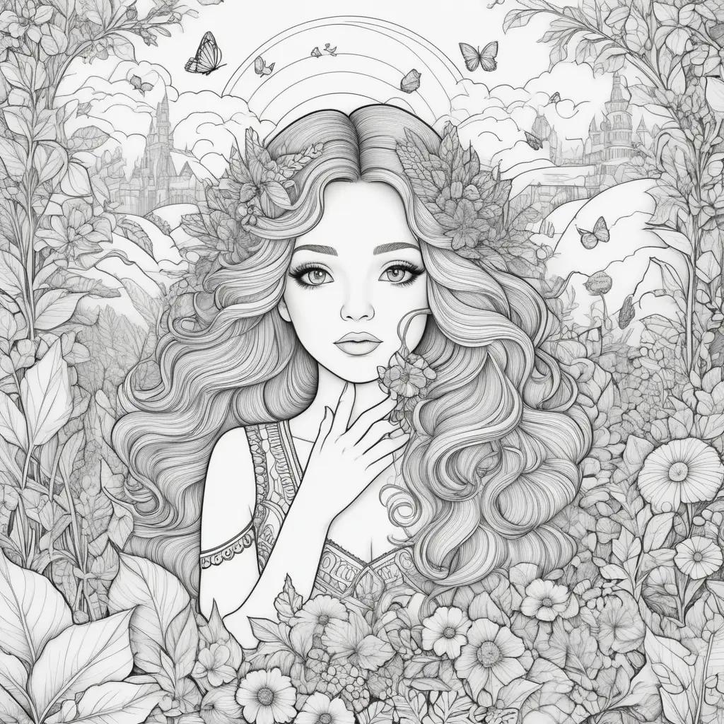 woman in a flower garden on a Wednesday coloring page