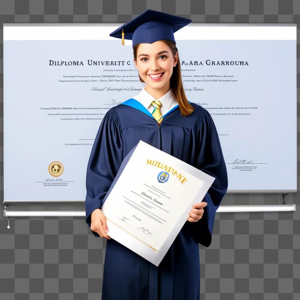 woman in a graduation gown holds a diploma