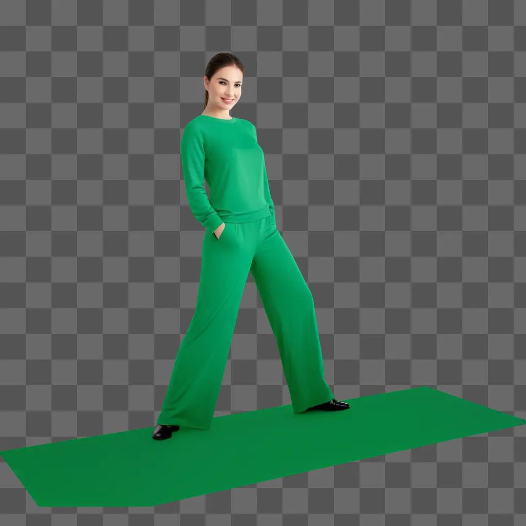 woman in a green outfit against a green screen