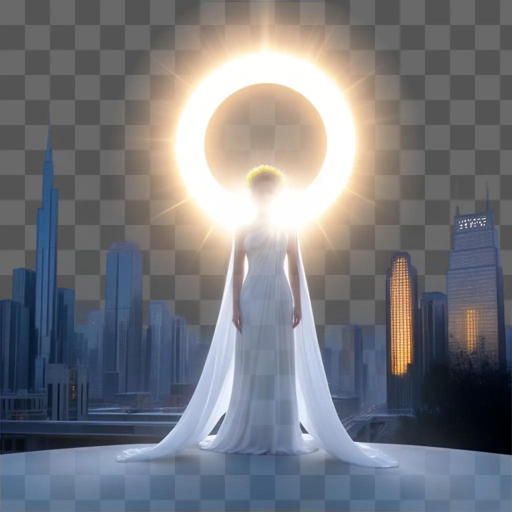 woman in a halo-like halo in the sky