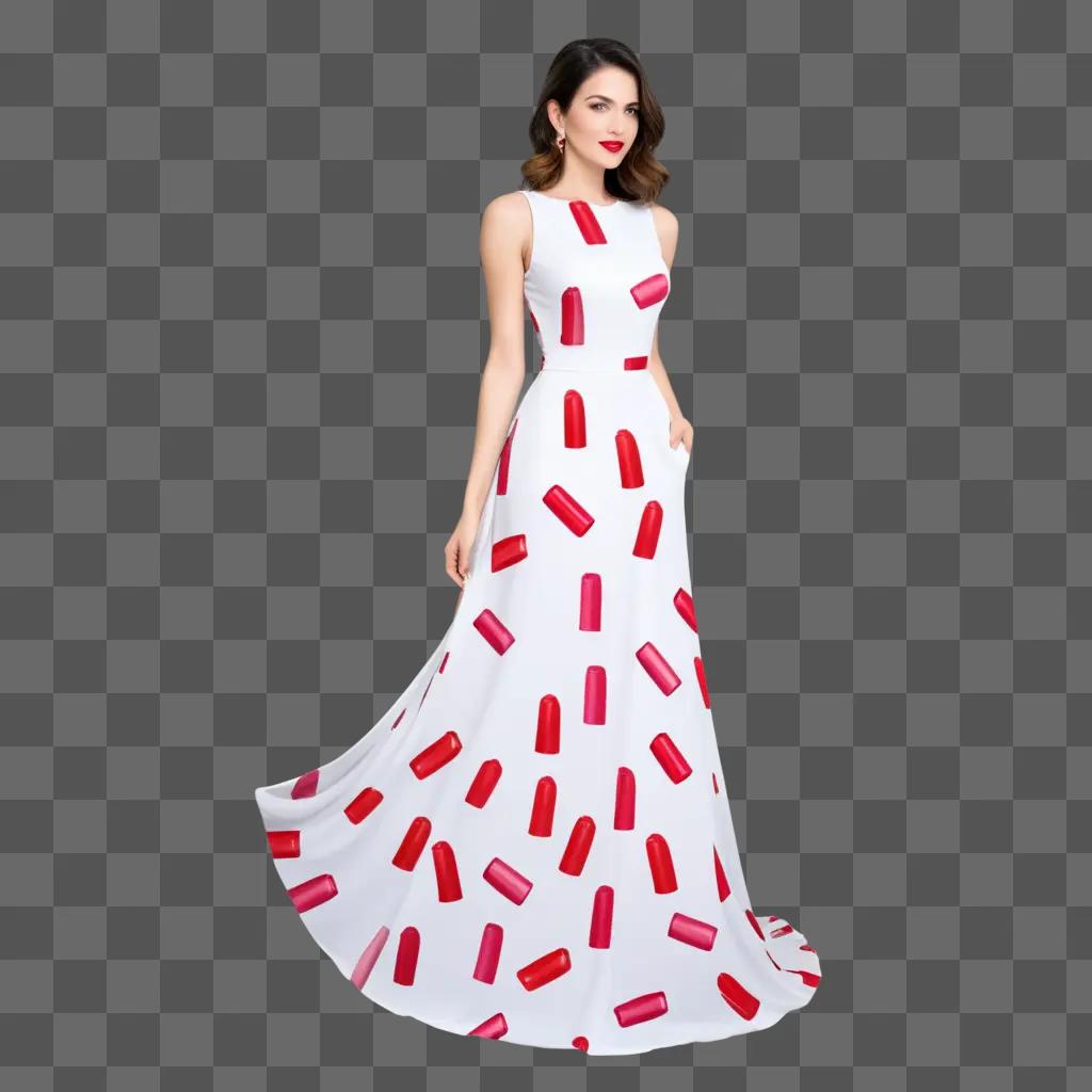 woman in a lipstick print dress