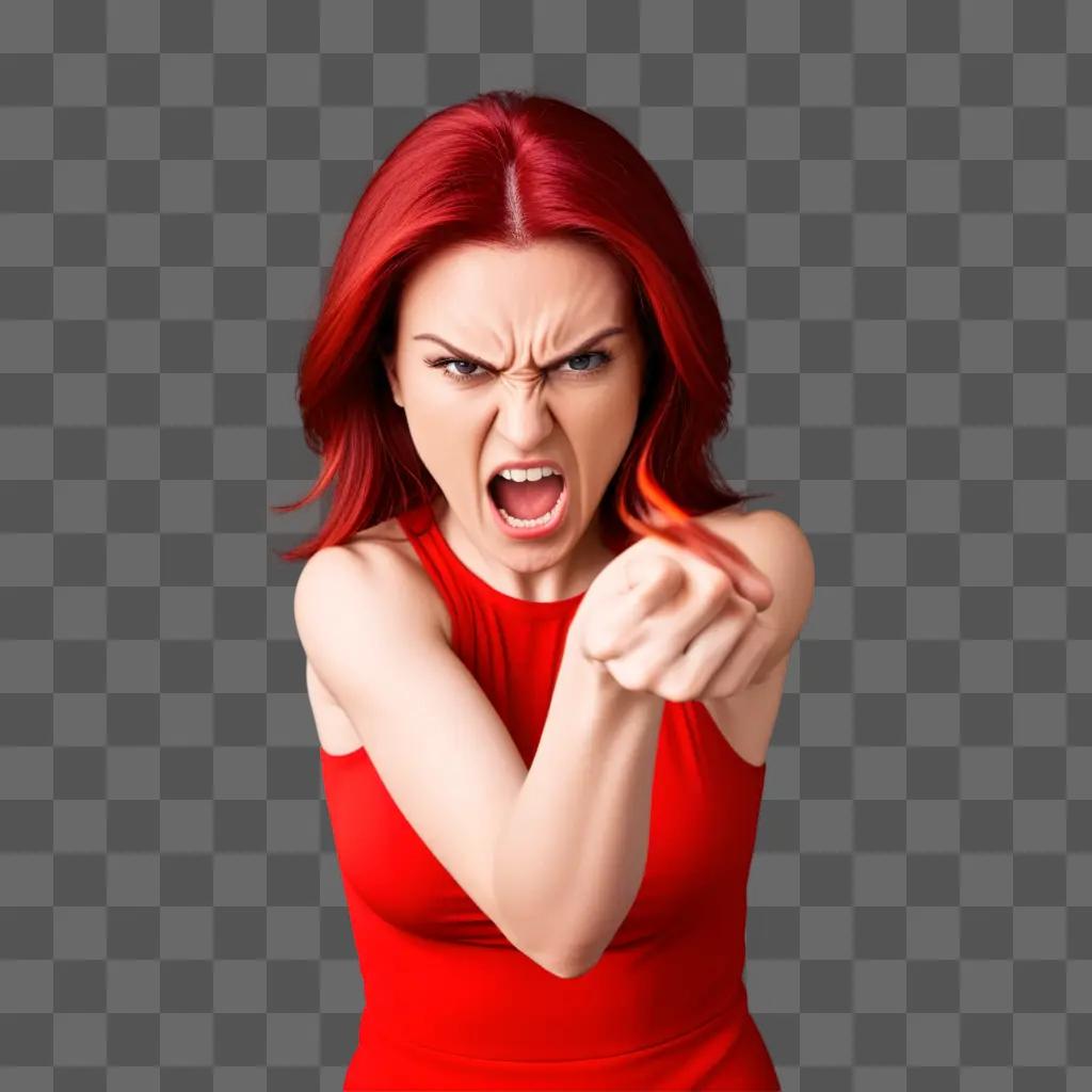 woman in a red dress is making a mean face