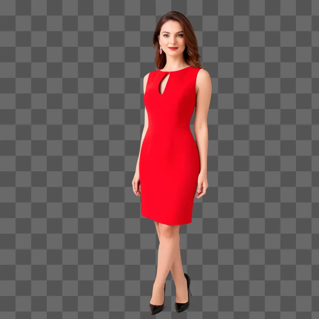 woman in a red dress poses in a red background