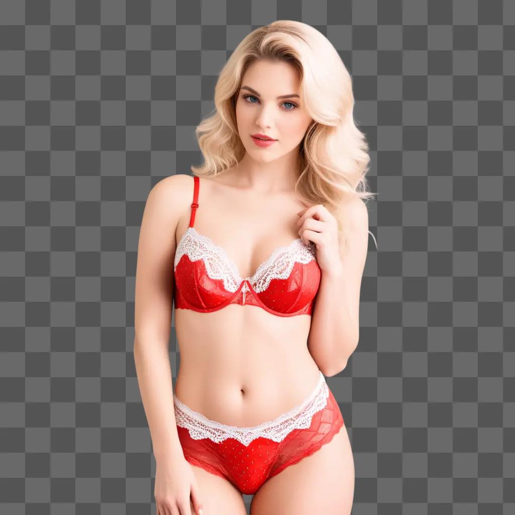 woman in a red lingerie with a strawberry design