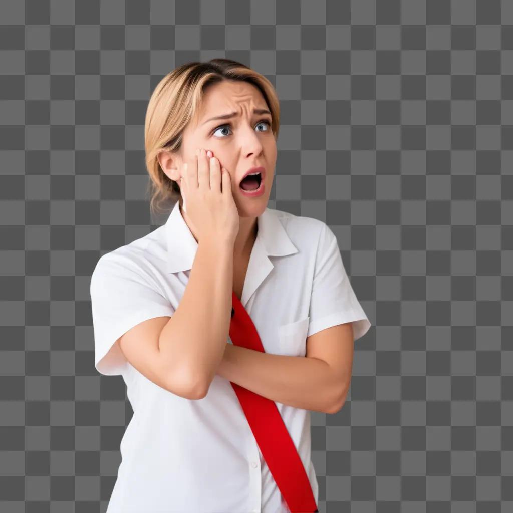 woman in a tie is making an emergency face