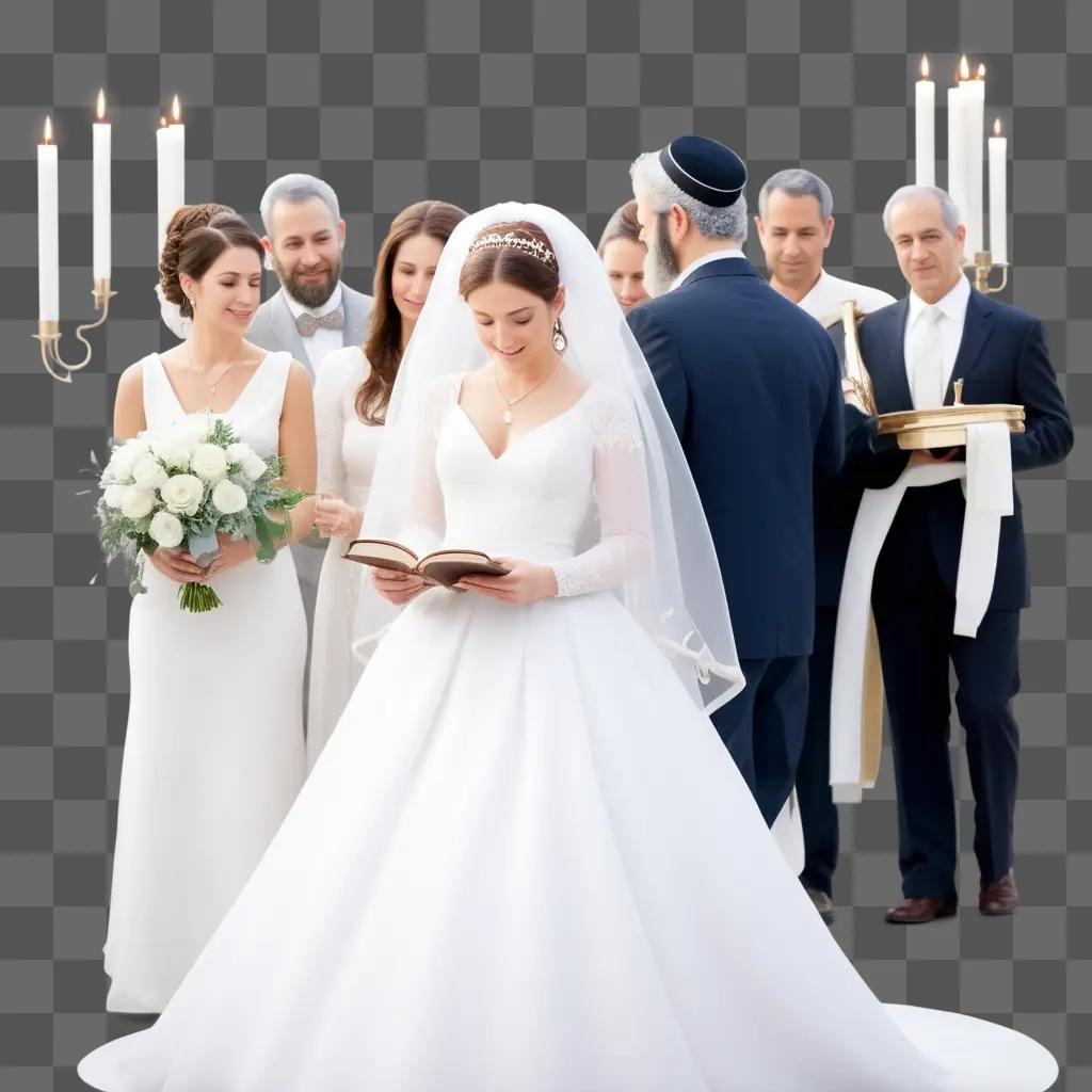 woman in a wedding dress reading a book