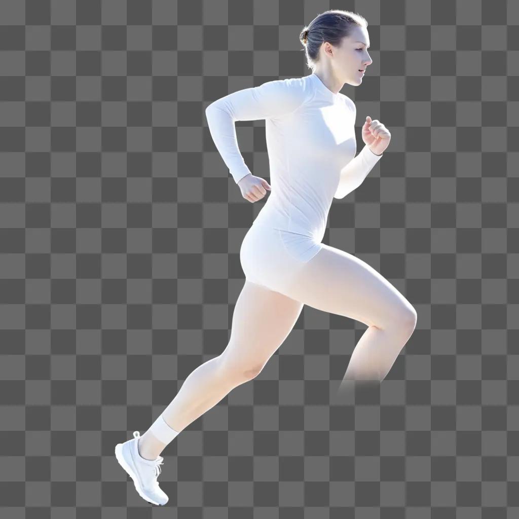 woman in a white outfit running in the air