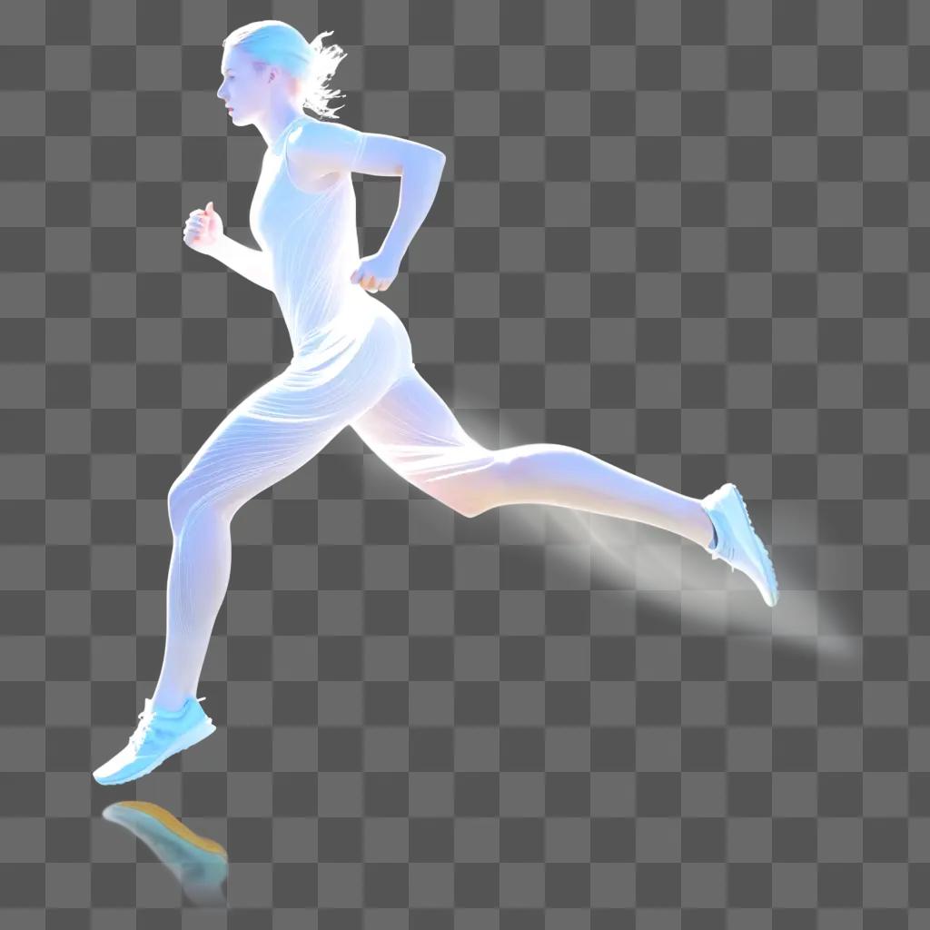 woman in a white outfit running with her image transparent