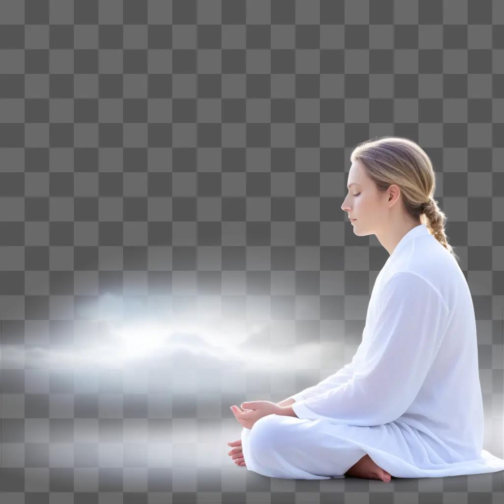 woman in a white robe meditates in her dream