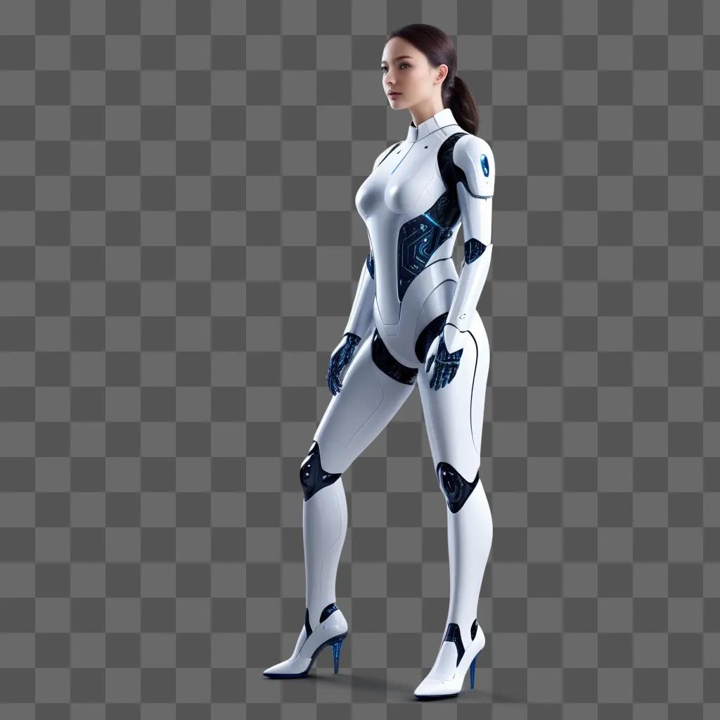 woman in a white robot suit posing for a picture