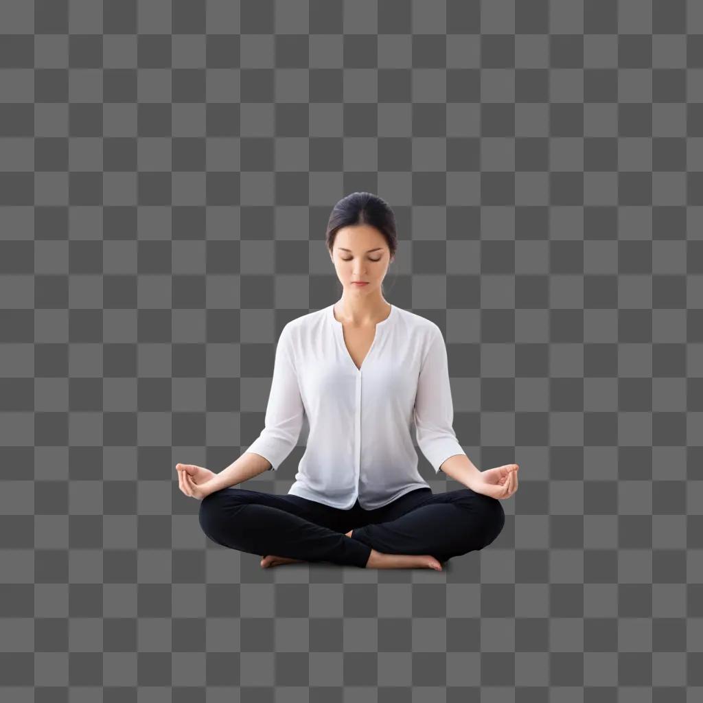 woman in a white shirt meditates in a lotus position