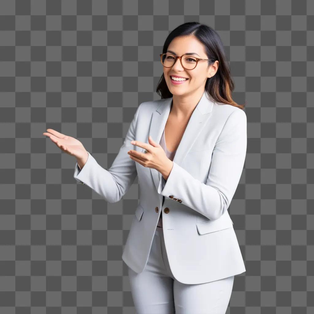 woman in a white suit giving an interview