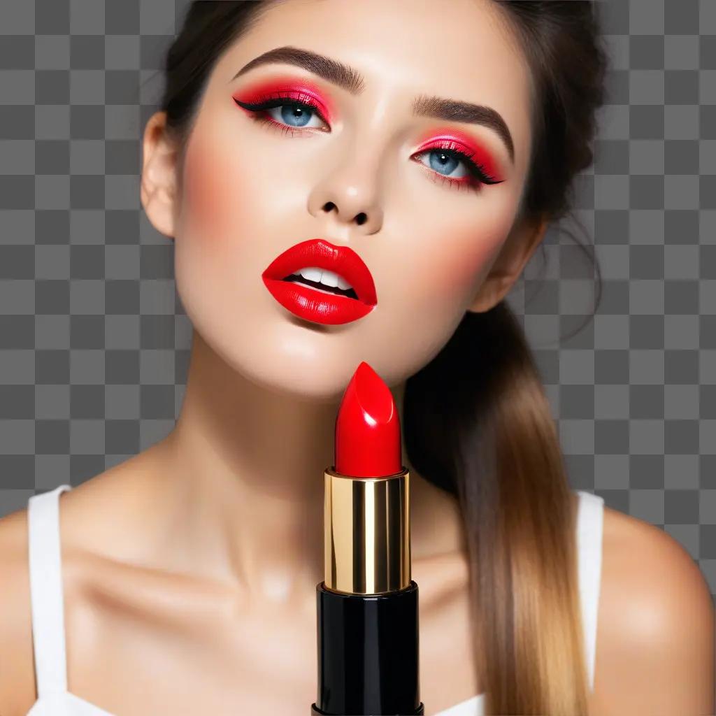 woman in a white tank top and a red lipstick print