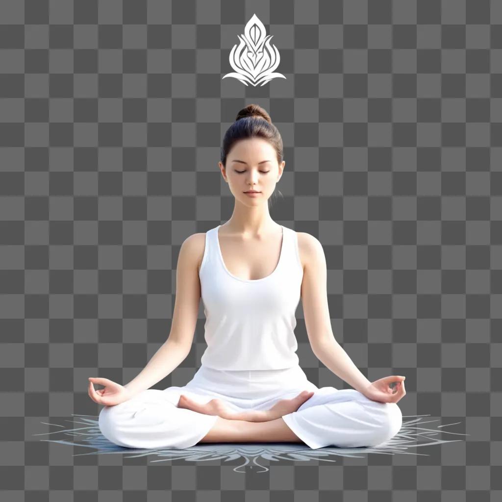 woman in a white tank top meditates on a pink background