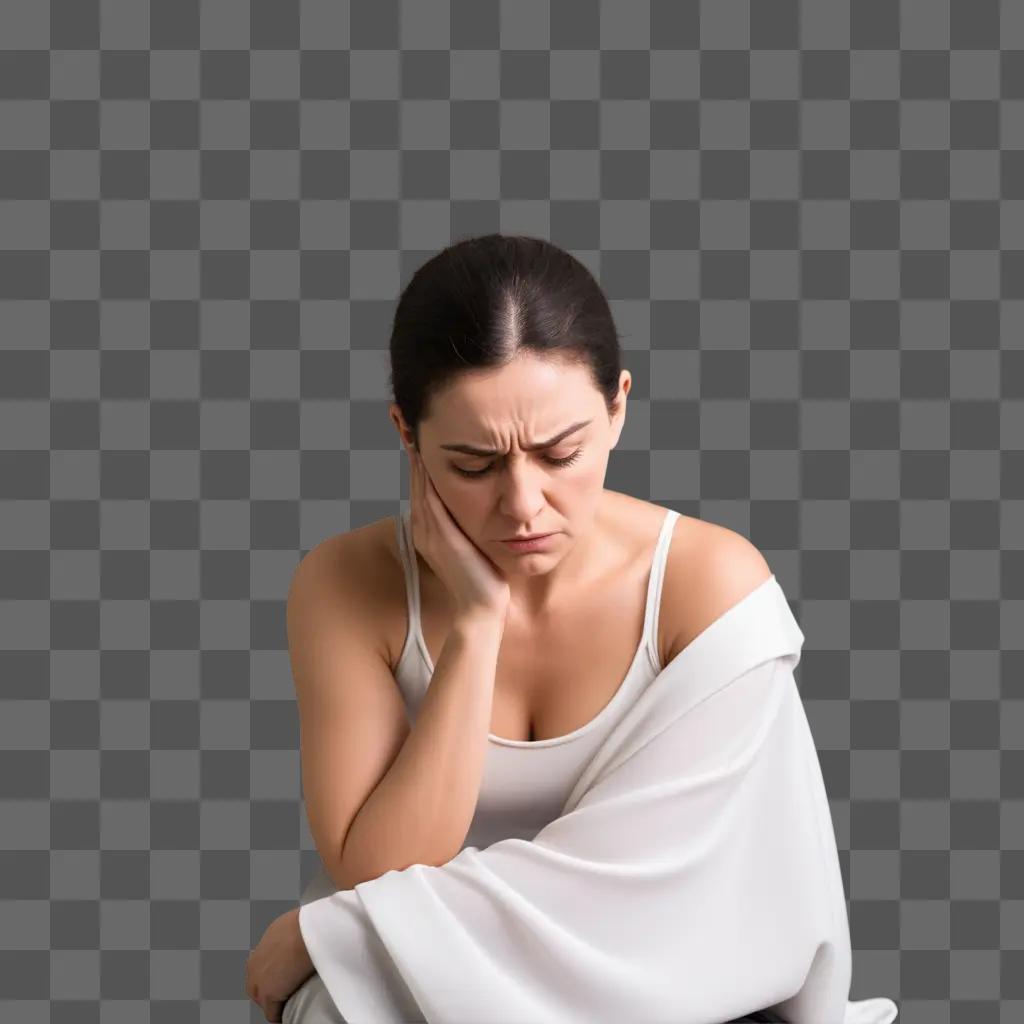 woman in a white top and jacket, feeling anxious