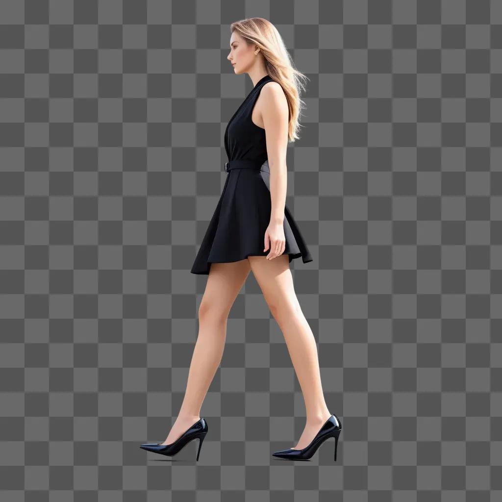 woman in black dress and high heels walks