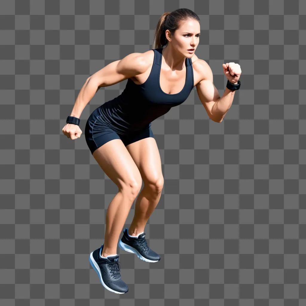 woman in black tank top and sneakers is running